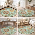 thumbnail image 4 of Round Area Rugs 3.3Ft, Teal Green Boho Floral Non-Slip Washable Circle Rugs Carpet, Vintage Farmhouse Ethnic Flowers Indoor Outdoor Rug Floor Mats Throw Runner for Bedroom Living Room Bathroom, 4 of 8