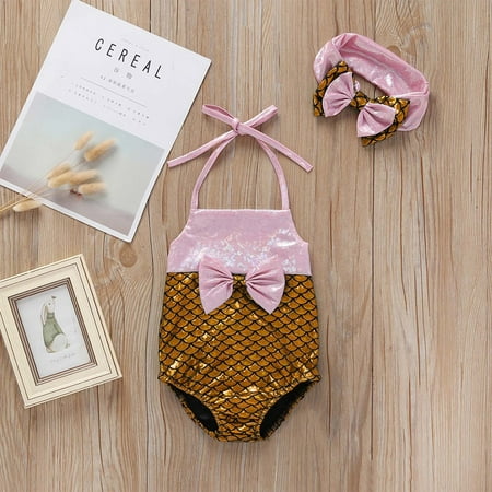 

CHGBMOK Toddler Swimsuit Grils Baby Summer Sling Bowknot + Hair Tie Two-Piece Swimsuit