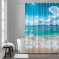 thumbnail image 5 of Ocean Bathroom Shower Curtain, Sea Wave Blue Sky White Cloud Beach Sandy Modern Waterproof Washable Soft Bath Curtain for Bathtub Decor with 12 Hooks&Grommet, 48x72 Inch, 5 of 9