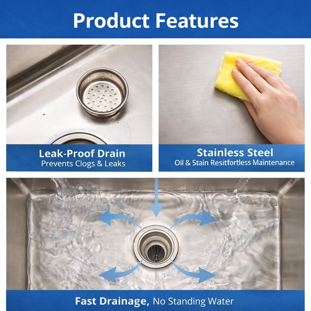 Kicctian Stainless Steel Utility Sink, 24'' × 21'' × 36'' Freestanding Stainless Steel Single Bowl Laundry Sink with T Shape Faucet for Kitchen, Bathroom, Garage or Basement