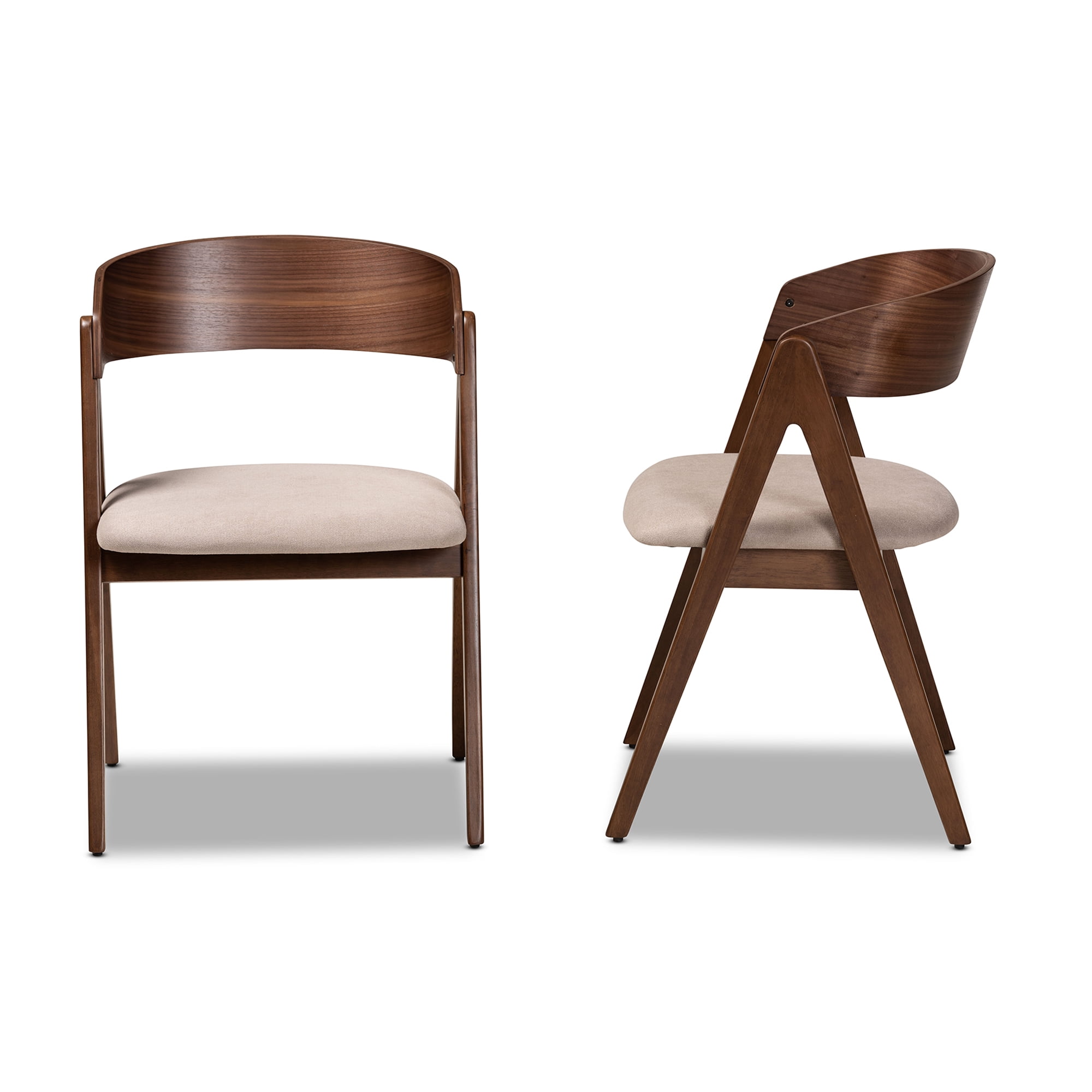 Baxton Studio Danton Dining Chair, Set of 2, Beige/Walnut Brown