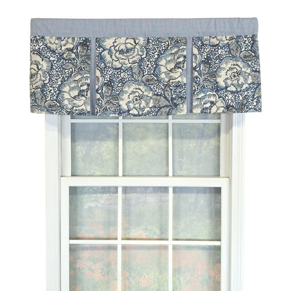 RLF Home 100% Cotton Peony Ball Pleated Unlined Windows Rod Pocket Valance 50" x 17" Blue