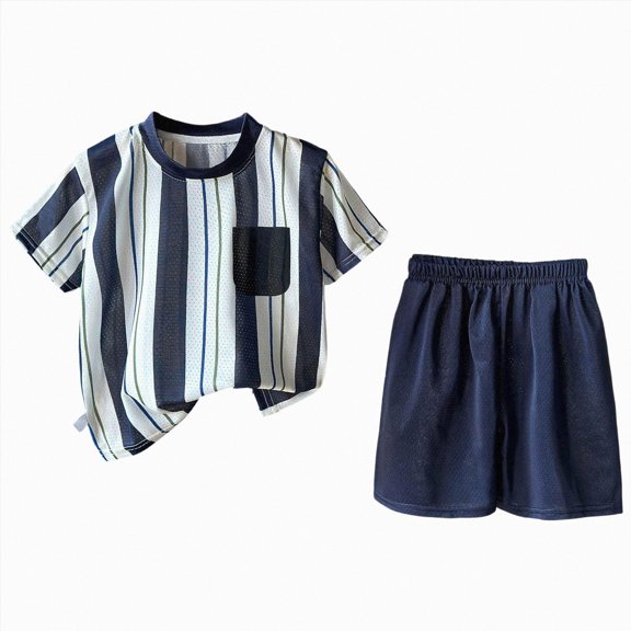 Splozh Toddler Boy Clothes 1-12 Years Summer Outfits Short Sleeve Shirt Shorts Baby Boy Casual Clothes,Navy,11-12 Years