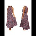 thumbnail image 3 of Vestido Bohemio de Verano para Mujer, Sin Mangas, con Estampado de Lunares, Cuello Halter, Volantes, Dobladillo y Cinturón Azul y Rojo S, 3 of 7