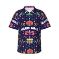 thumbnail image 2 of Xecao Happy Mardi Gras print Hawaiian shirt - a stylish short-sleeve button-down for men, perfect for casual beach and tropical outings., 2 of 9