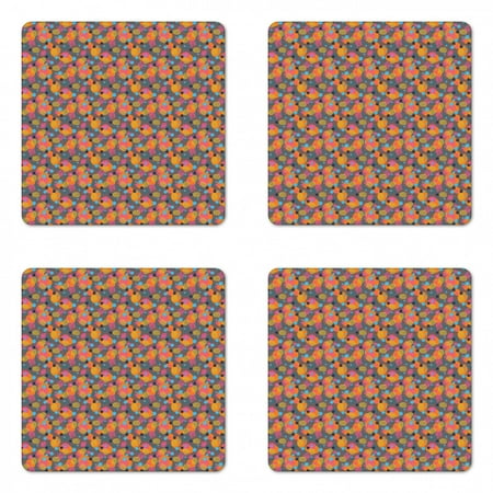 

Aloha Coaster Set of 4 Colorful Hawaiian Composition of Blots Pineapple Silhouettes Flowers Square Hardboard Gloss Coasters Standard Size Multicolor by Ambesonne
