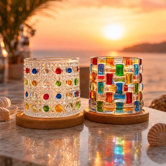 JoyFound Hand-Painted Spinning Whiskey Glasses Set of 2, Lead-Free Crystal Tumblers, Gift for Christmas, New Year, Anniversary & Housewarming