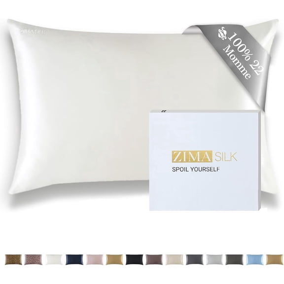 ZIMASILK 22 Momme Silk Pillowcase for Hair and Skin - 100% Pure Mulberry Silk with Hidden Zipper, Grade 6A Luxury Pillow Case for Women, Soft & Durable, Gift Box (Standard 20''x26''Ivory)
