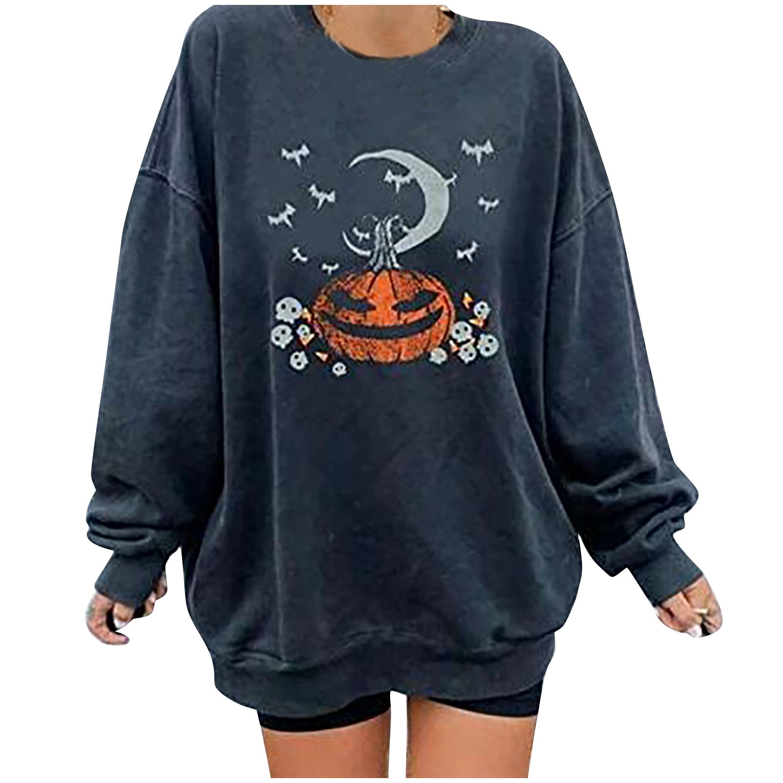 ociviesr Toyfunny Halloween Sweater Women's Round Neck Casual Letter Printing Long-sleeved Sweater Top Black M, Adult Unisex, Size: Medium
