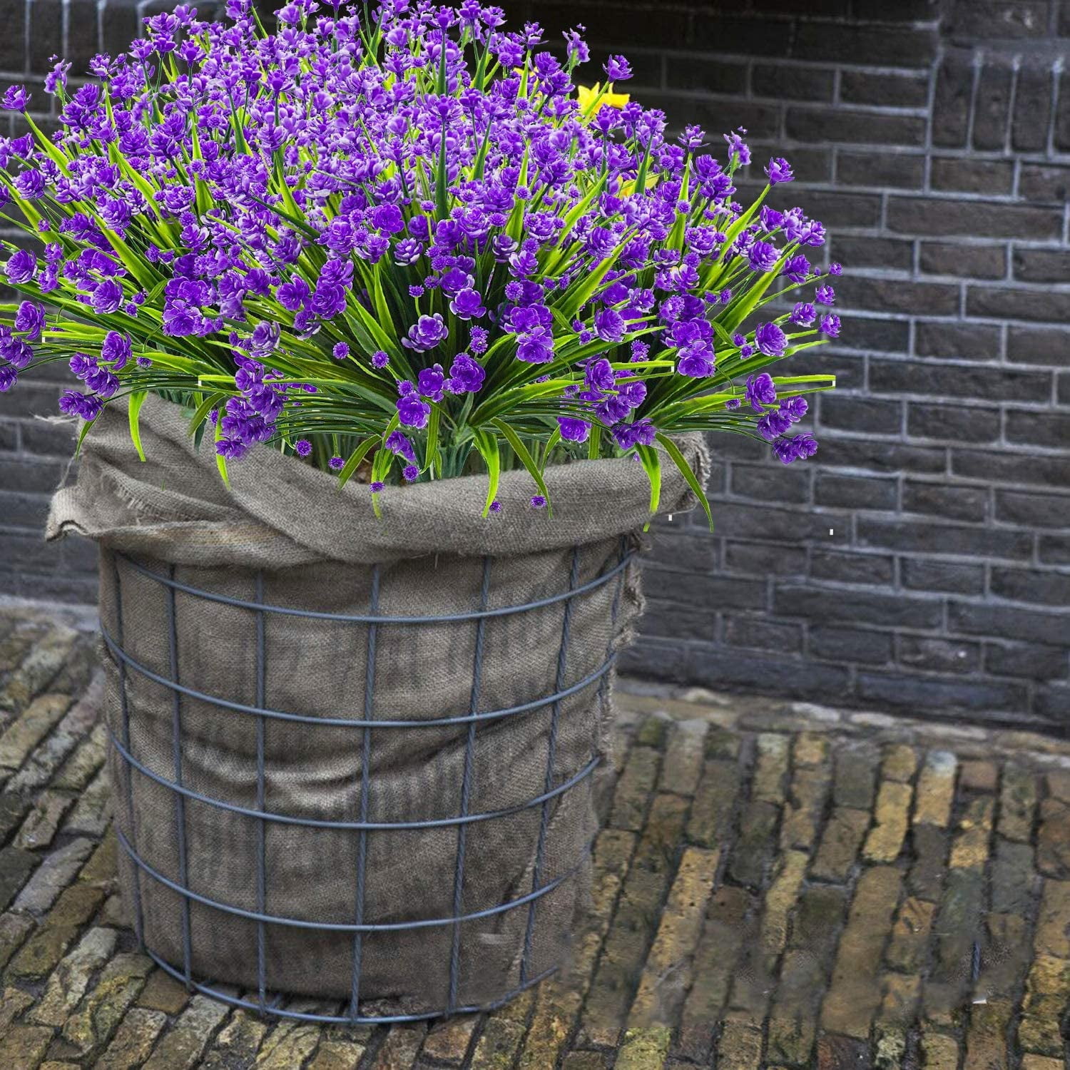 Sinhoon 20 Bundles Artificial Flowers for Outdoor Decoration, UV Resistant Faux Outdoor Plastic Greenery Shrubs Plants Fake Flowers Hanging Planter Home Garden Decor (Purple)