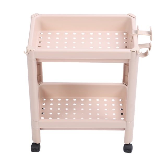 Estante de almacenamiento para el suelo del baño, multifuncional, multicapa, estable, duradero, independiente, estante de esquina, color beige, 2 capas (con ruedas)