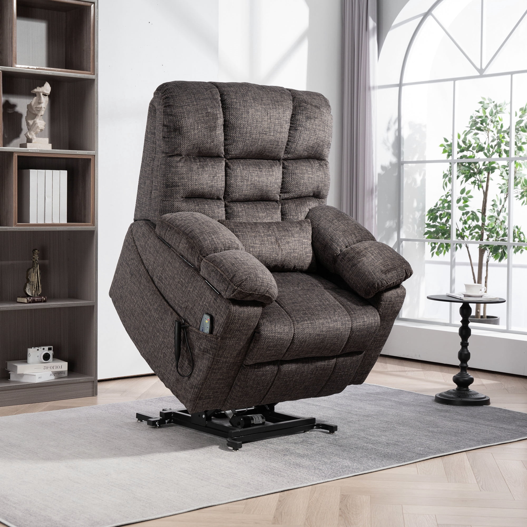 Triple Motor Zero Gravity Power Lift Recliner Chair for Elderly Adults, Electric Lay Flat Recliner with Heat and Massage, Adjustable Seat Height, 2 Arm Storage, 3 Cup Holders, Lumbar Pillow