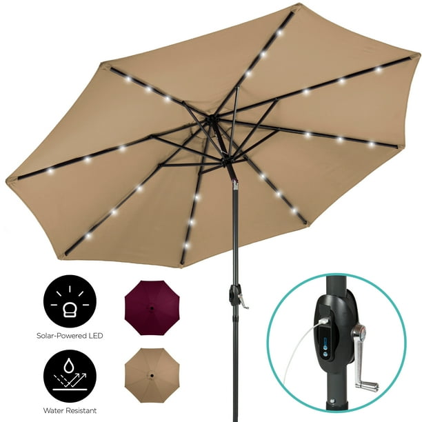 Best Choice S 10ft Solar Led Patio Umbrella W Usb Charger Portable Power Bank Tilt Adjustment Tan Com Usb Charger Portable Power Bank Tilt, Best Solar Led Patio Umbrella
