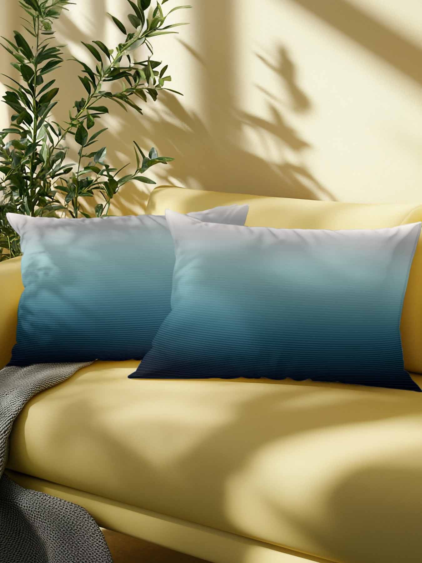 1 Pack Outdoor Throw Pillow, Grey Turquoise Ombre Waterproof Pillow with Insert Included, Teal Modern Geometric Striped Abstract Art Decorative Accent Cushion Lumbar Pillows for Patio, 12 x 20 In