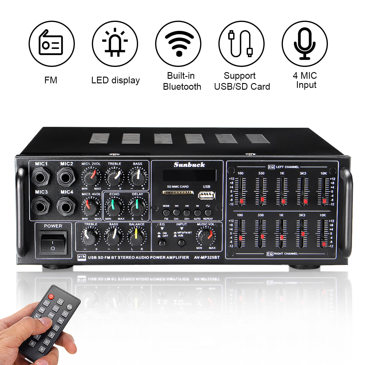 Amplifier Home Stereo Receiver 1200W Audio, bluetooth 5.0 With remote