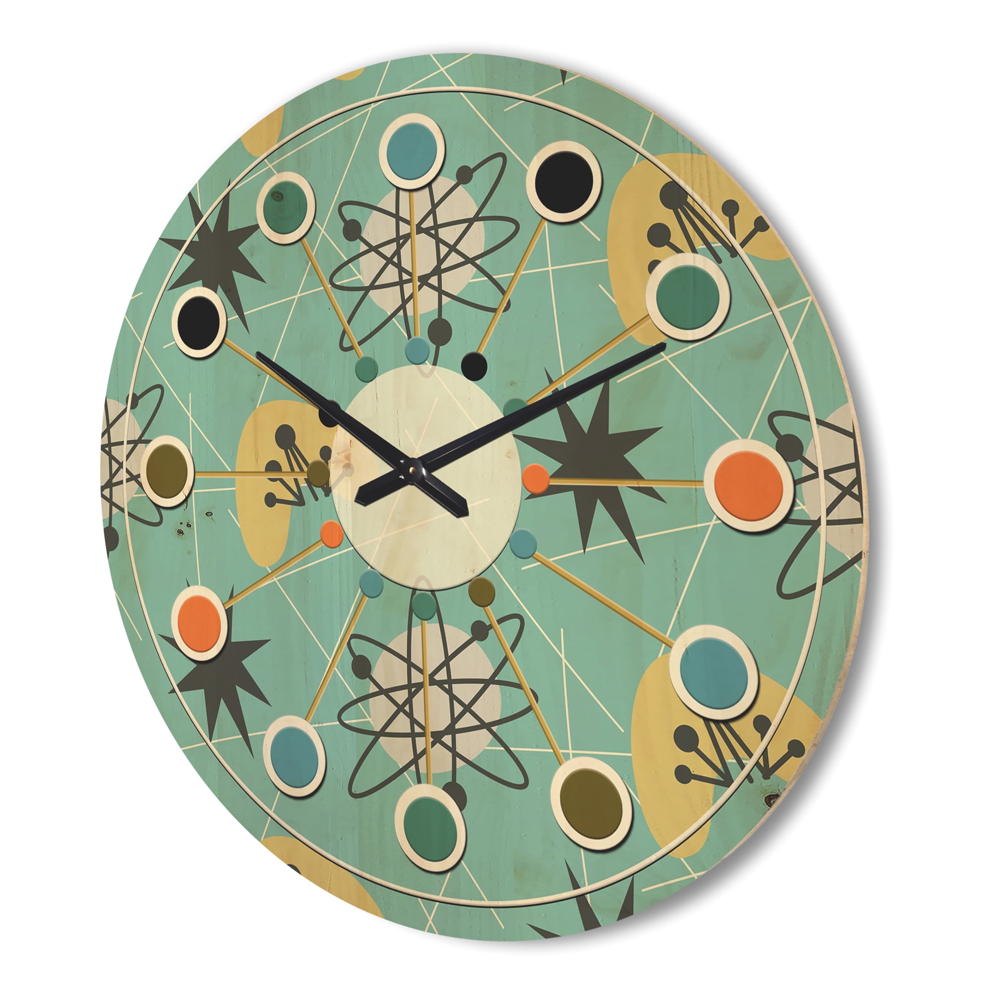 Designart '1950 Retro Pattern Shapes I' Mid-Century Modern Wood Wall Clock