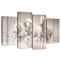 Elephant Stock Rustic White Horses Wall Art - Horizontal Multi Panel Canvas - Living Room Wall Decor - Animal Multi Panel - Beige And Brown Decor - 52" x 32"