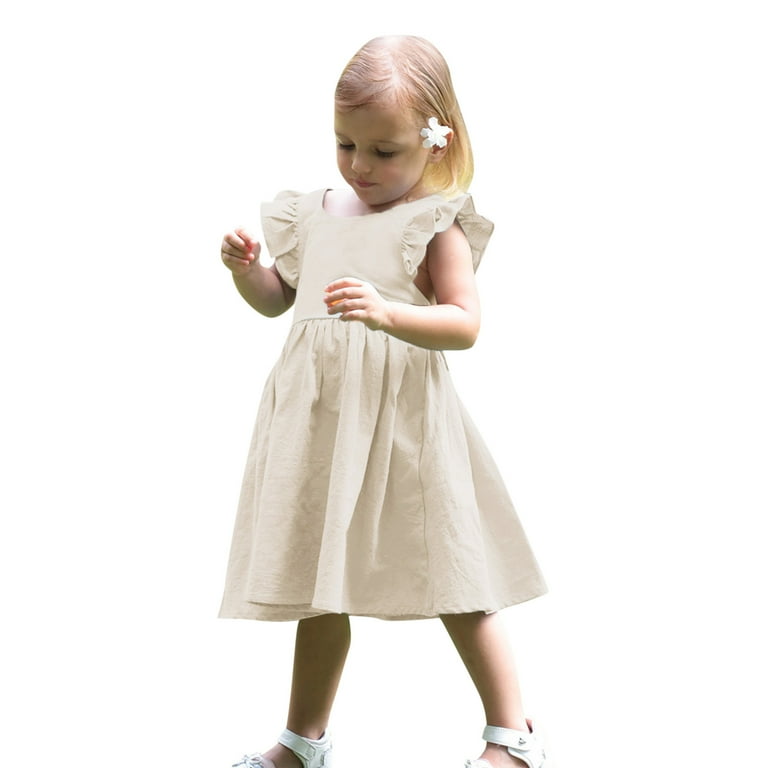 FAOWME Kids Girls Toddler Solid Color Cotton Linen Ruffle Halter Boeknot  Sleeveless Princess Dresses Beige 5-6 Years - Walmart.com