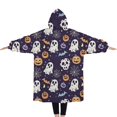 thumbnail image 2 of Oversized Wearable Blanket Hoodie,Dark Halloween Pattern Sherpa Blanket Hoodie with Super Pockets,Super Warm Fuzzy Pullover for Women & Men, 2 of 6