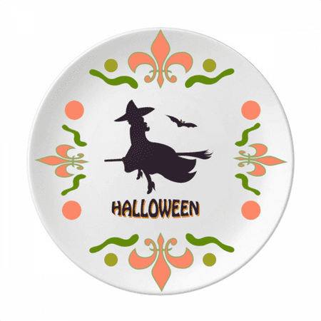

Witches Ride Broomsticks Bat Halloween Flower Ceramics Plate Tableware Dinner Dish