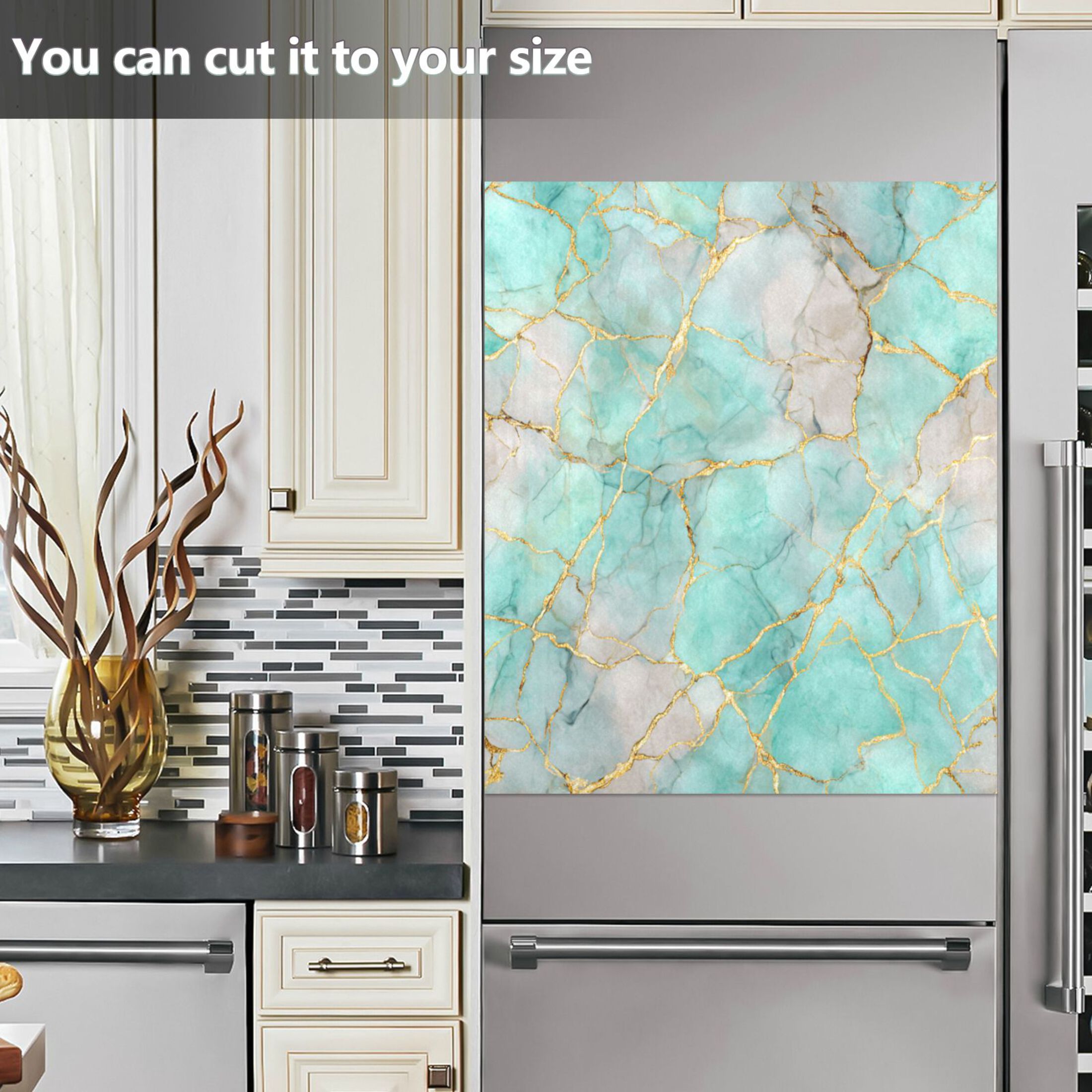 Dishwasher Magnetic Refrigerator Magnet Cover Sticker Home Decorative 23"x26" Light Green Gold Marble Pattern