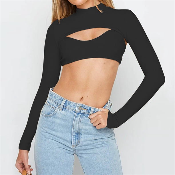 Timegard Womens Going out Top Long Sleeve Knit Front Cut out Top
