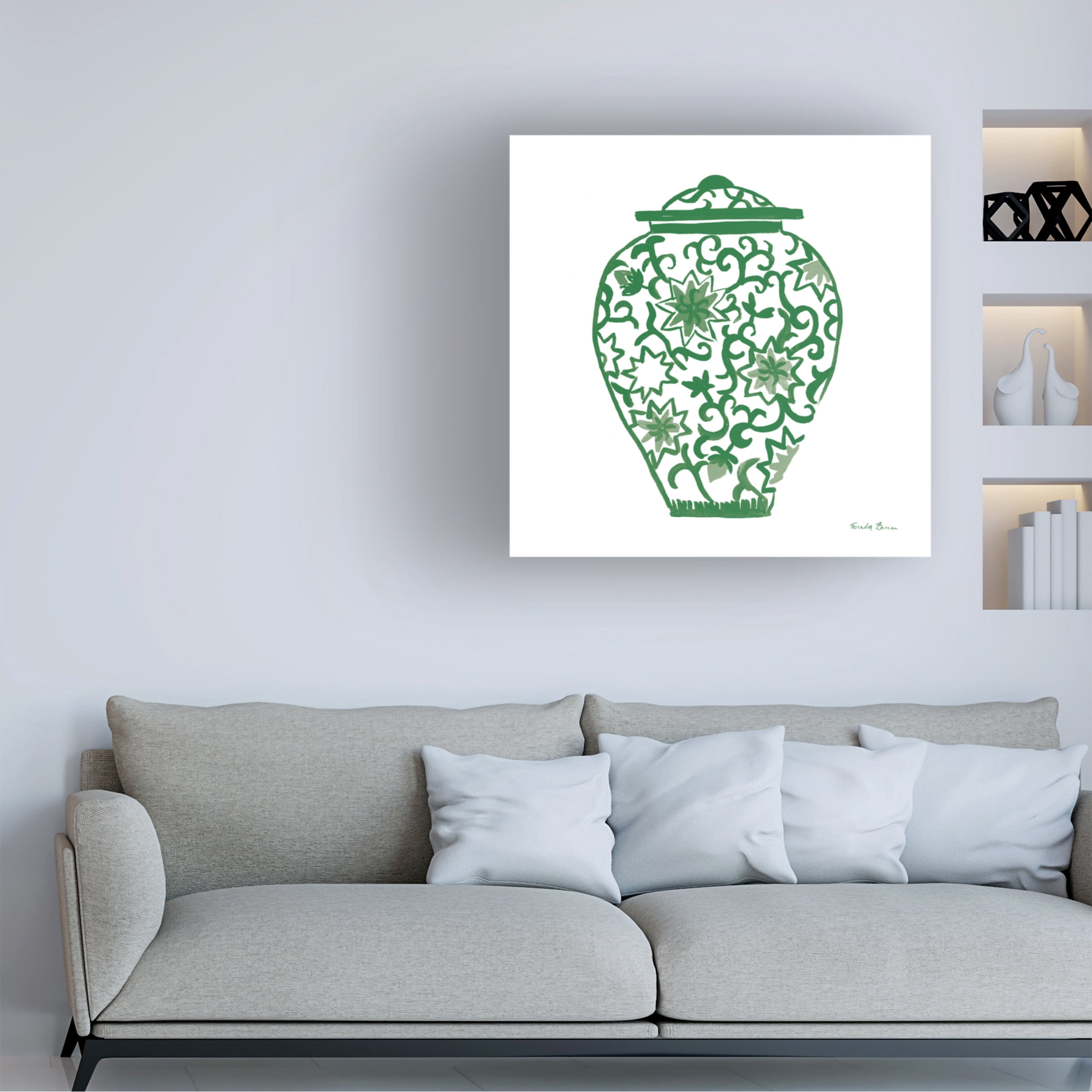 Farida Zaman 'Chinoiserie III Green' Canvas Art