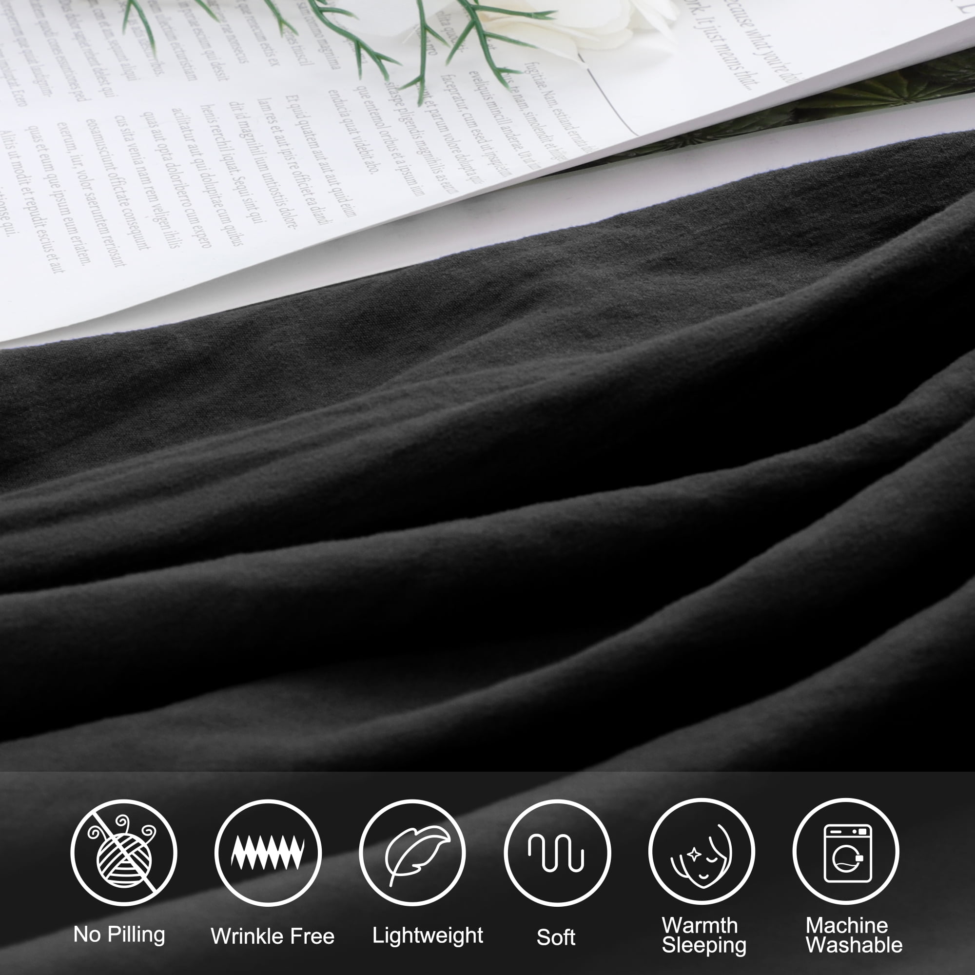 Unique Bargains 100% Microfiber Soft 3 Pieces Duvet Cover Set Full Black
