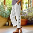 thumbnail image 2 of Olyvenn Cotton Linen Pants for Women Summer Wide Leg Elastic Straight Leg Lounge Pant Drawstring Lightweight Beach Trousers White XL, 2 of 4