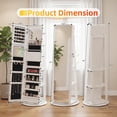 thumbnail image 2 of edx Freestanding Rotating Jewelry Cabinet with Full-Length Mirror, Lockable Jewelry Armoire with Foldable Makeup Shelf & Lights, Jewelry Organizer with Storage, White, 2 of 8