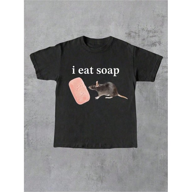 Women's Casual Graphic Print T-Shirt - Short Sleeve Crew Neck, Black with "I EAT SOAP" Funny Design, Lightweight Cotton, Perfect for Spring & Summer, Casual Sporty Tee, Summer Gifts