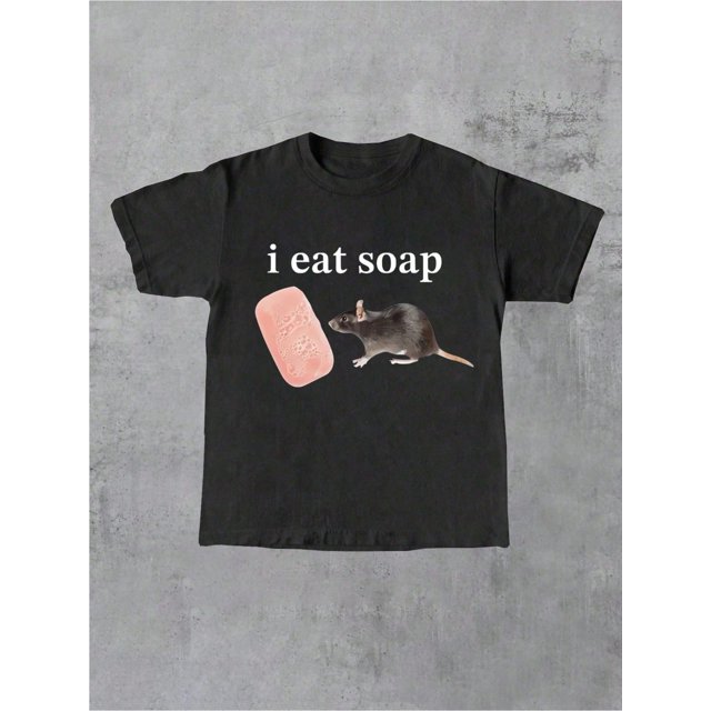 Women's Casual Graphic Print T-Shirt - Short Sleeve Crew Neck, Black with "I EAT SOAP" Funny Design, Lightweight Cotton, Perfect for Spring & Summer