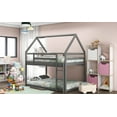 thumbnail image 4 of Queen Size Bed Frame Twin over Twin Low Bunk Bed, House Bed with Ladder , Gray(OLD SKU:WF197808AAE),King Size Bed Frame, 4 of 14