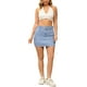 thumbnail image 2 of Falda de Mezclilla de Cintura Alta con Cinturón Elástico y Bolsillos Cargo para Mujeres INSPIRE CHIC, Mini Falda Ajustada M Azul Claro, 2 of 6