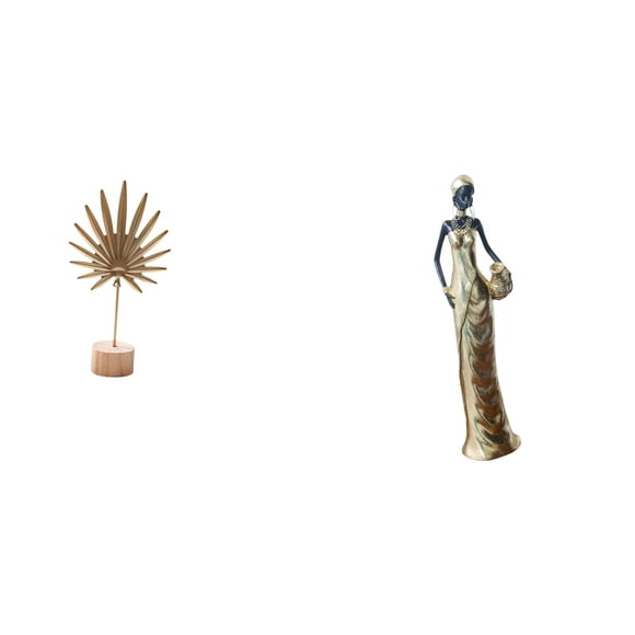 Lipstore Leaf Sculpture Metal Leaf Statue Art Leaf Figurine with Base African Figurine Tribal Lady Ornament Resin Iron Material Suitable for Gift Giving Home D