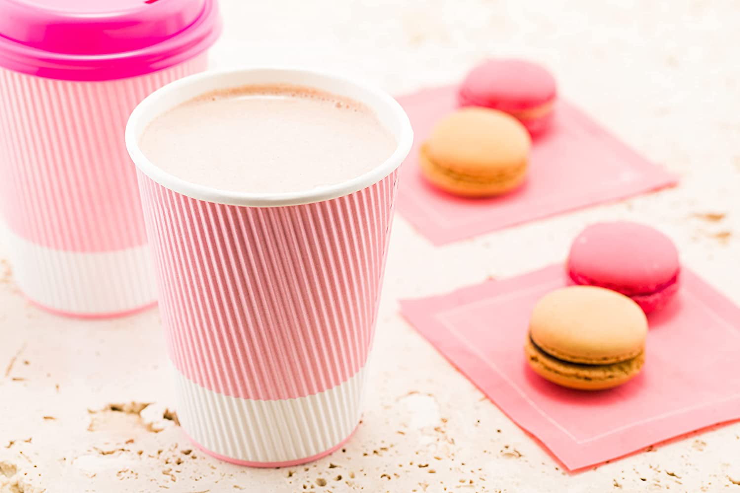 Insulated Paper Coffee Cups - Ripple Wall - Light Pink - 16 oz - 500ct Box - Matching Lids Sold separately: RWA0360B, RWA0360W, RWA0328LG, RWA0328GR