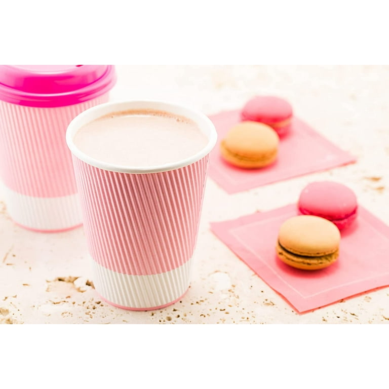 16 oz Light Pink Paper Coffee Cup - Ripple Wall - 3 1/2 x 3 1/2 x 5 1/2  - 500 count box