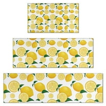 Yellow Lemon Fruit Slices White Pattern Kitchen Rugs Sets Of 3,Kitchen Runner Rugs Non Skid Washable,Decorative Kitchen Floor Mats for Kitchen,Sink,Laundry,17"x30"  17"x47"   17"x59"