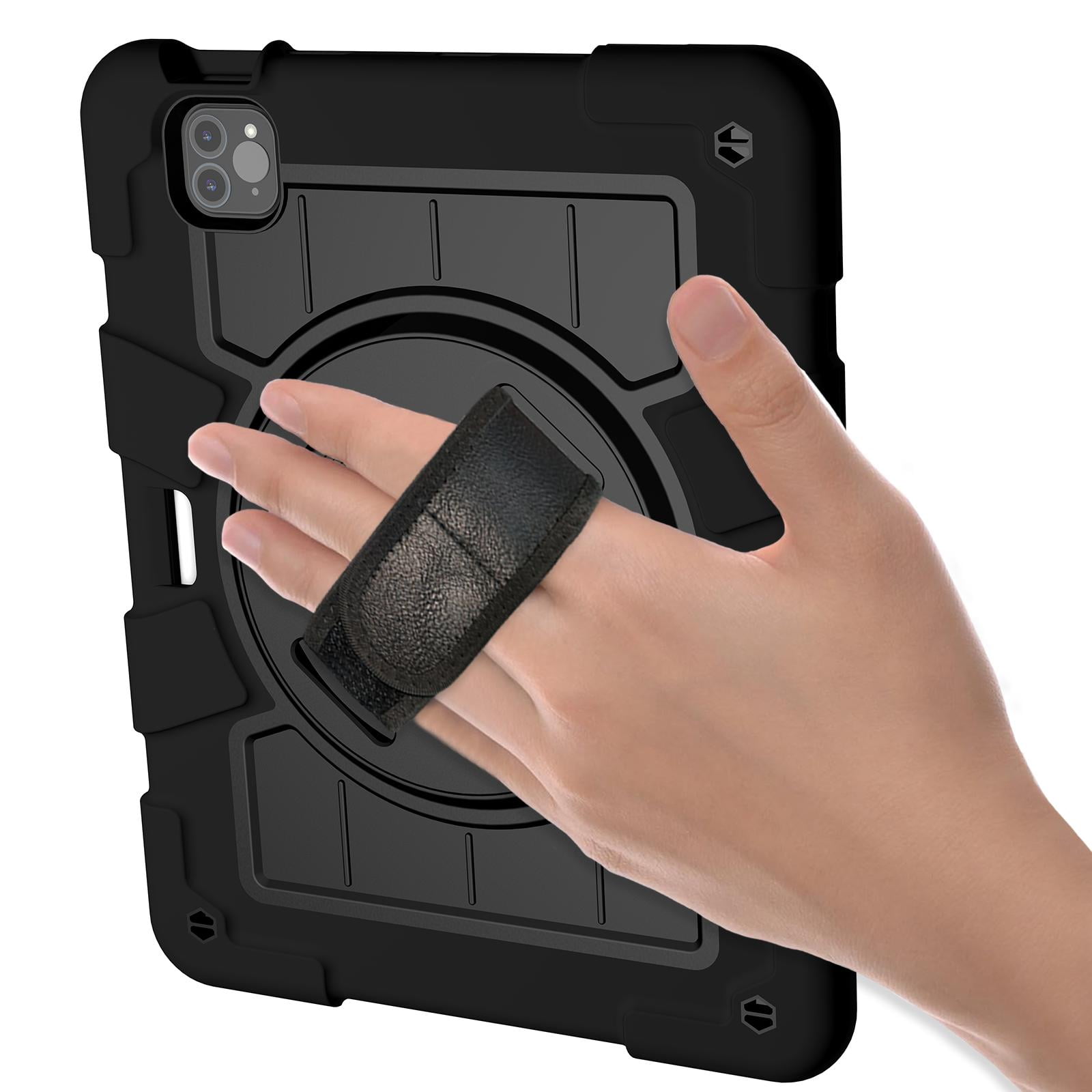 Shockproof Case for Apple iPad Air 11 Inch M4 M3 M2 2026/2025/2024, with Pencil Holder iKids Friendly Hand Strap Shoulder Strap Kickstand Anti-Scratch Case Cover for iPad Air 11",Black