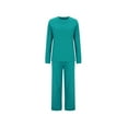 thumbnail image 4 of hxobax Plus Size Women's Pajama Sets Long Sleeve Pullover Fleece Sleepwear Two Piece Soft Plush Shirt Tops and Elastic Drawstring Pants Pjs Pj Set Solid Warm Nightwear Loungewear,#02_Green,X-Large, 4 of 5