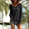 thumbnail image 5 of FRSASU Women's Sweaters Casual Long Sleeve V Neck Crewneck Lightweight Crochet Pullover Sweater Tops Black, 5 of 6