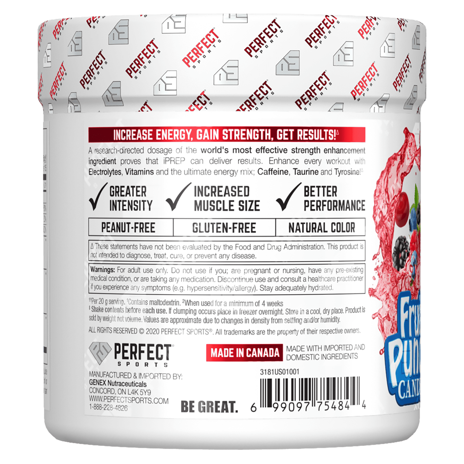 PERFECT Sports iPrep, Advanced Pre-Workout, Fruit Punch Candy, 10.6 oz (300 g)