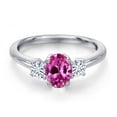 thumbnail image 3 of Gem Stone King 925 Sterling Silver Pink Created Sapphire and White Moissanite Engagement Ring for Women | 1.22 Cttw | Oval 7X5MM | Gemstone September Birthstone | Size 6, 3 of 7