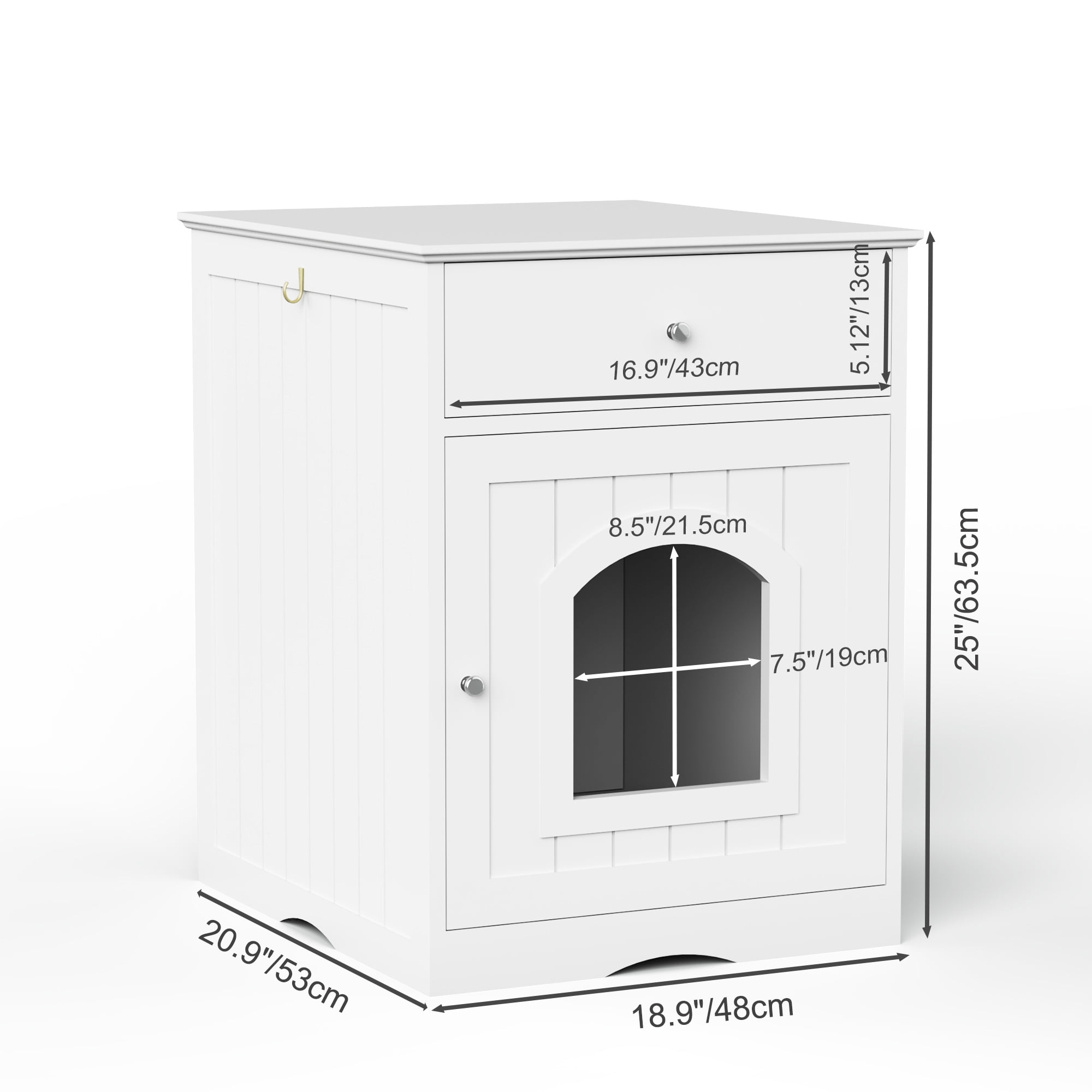 UPLLX Cat Litter Box Enclosure with Drawer, Wooden Hidden Cat House Side Table Indoor White