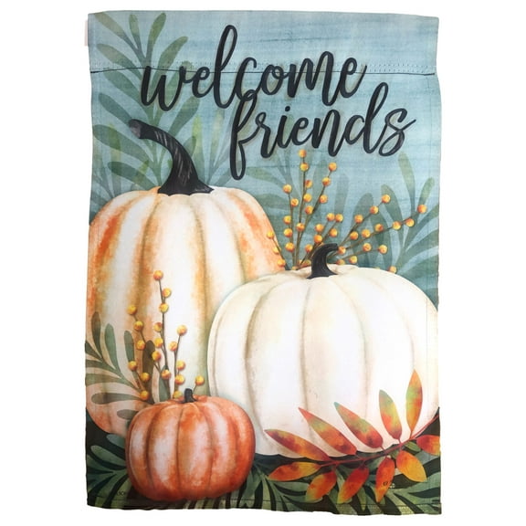 Welcome Friends Fall Pumpkins leaves Thanksgiving Garden Flag 18 x 12.5