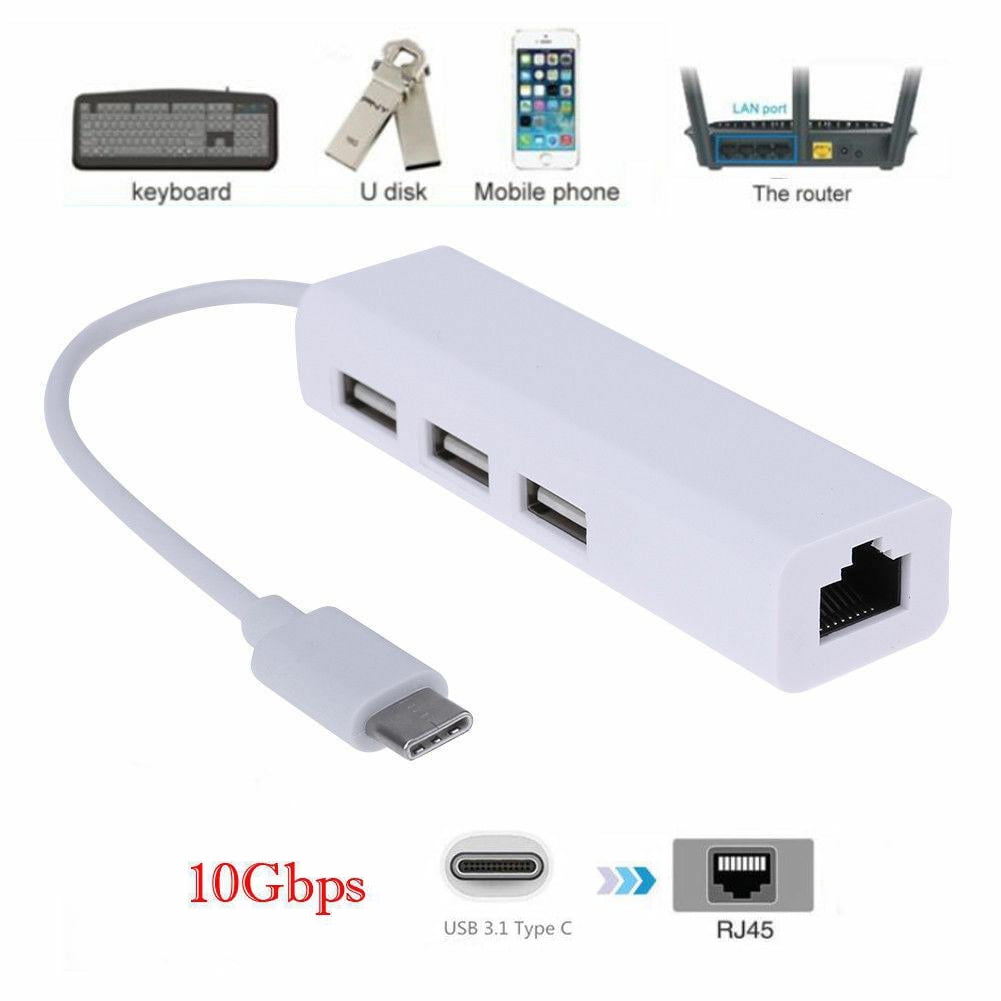 USB-C USB 3.1 Type C to USB RJ45 Ethernet Lan Adapter Hub Cable for Macbook TO 