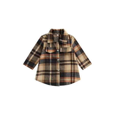 

Kiapeise Kids Toddler Boy Girl Plaid Shirt Long Sleeve Button Down Lapel Jacket Coat Top Clothes