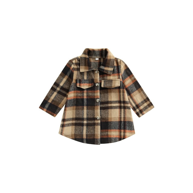 Xingqing Veste d'Automne Décontractée pour Enfants Filles Garçons, Imprimé à Carreaux, Manches Longues, Boutonnage Simple, Marron 6-7 Ans