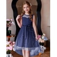 thumbnail image 3 of Oudiya Girls Formal Party Dresses Wedding Tulle Sleeveless Contrast Mesh High Low Flower Dress with Belt, 3 of 6