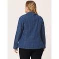 thumbnail image 4 of Chaquetas de talgrande pamujer Blazer de solade denim elástico con bloque de color en contraste Azul vaquero XL, 4 of 5
